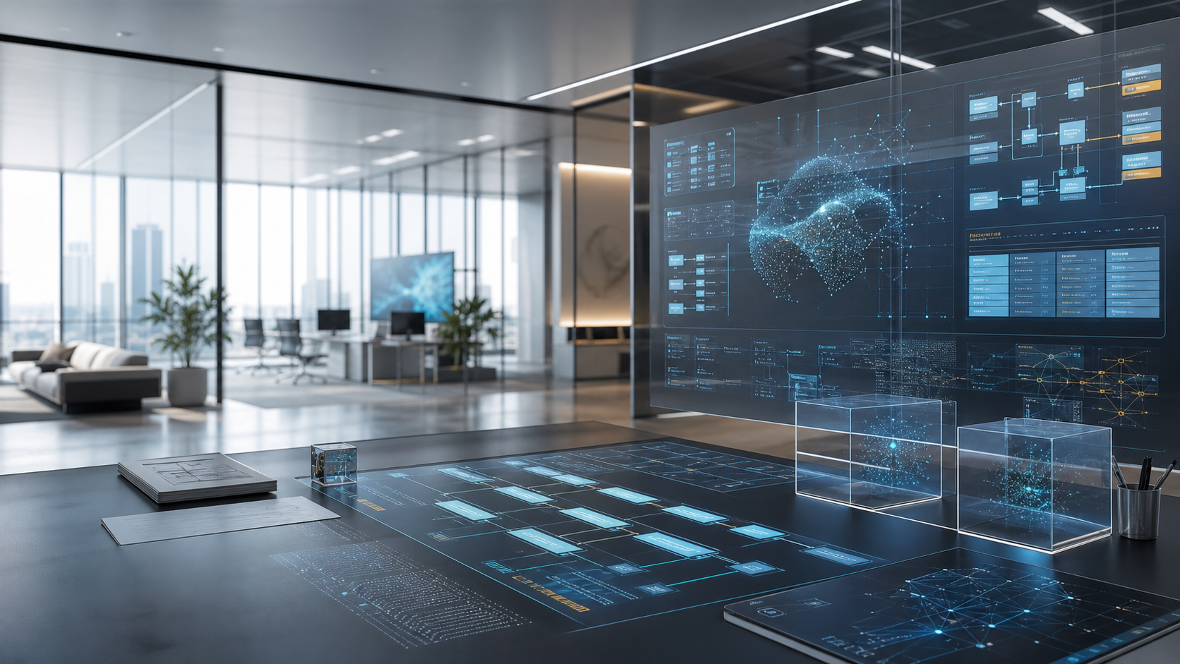 Modern software architecture and AI consulting workspace